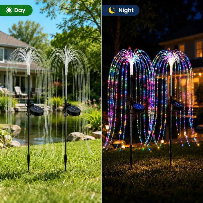2 Pack Solar Willow Branch Garden Stake Lights 120 LEDs Multicolored