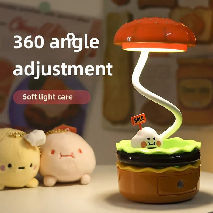 Original Practical Reading Burger Night Light LED Charging Bedside Sleep Light Learning Pencil Sharpener Can Be Stored Desk Lamp
