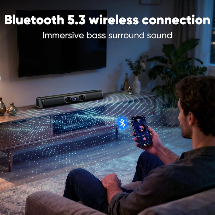 17 Inch Sound Bar for Smart TV, Dual‑Horn Port for Rich Deep Bass