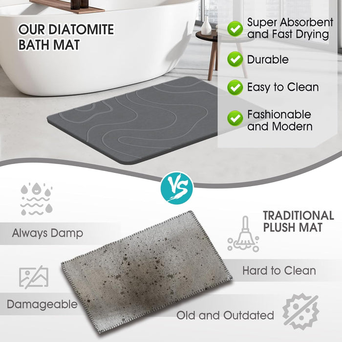 Stone Bath Mat for Bathroom, Diatomaceous Earth Shower Mat, Quick Dry, Grey