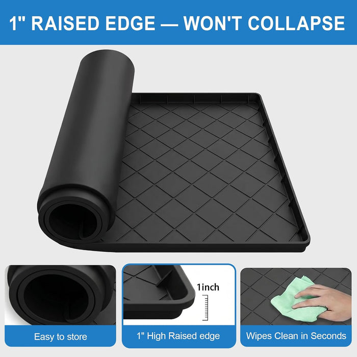Washing Machine Pan, Drain Pan & Drip Pan, 30"x32" Thickened Silicone Mat with 1" Raised Edge, Non-Slip & Waterproof, Fo