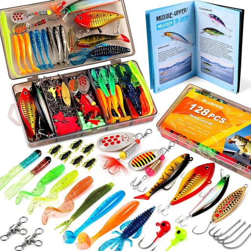 Fishing Lures, All-in-One Fishing Tackle Box with Tackle Included, Fishing Gear Lure Bait Accessories Kit for Freshwater Bass Trout, Ideal Fishing Gifts for Men, Father & Beginners