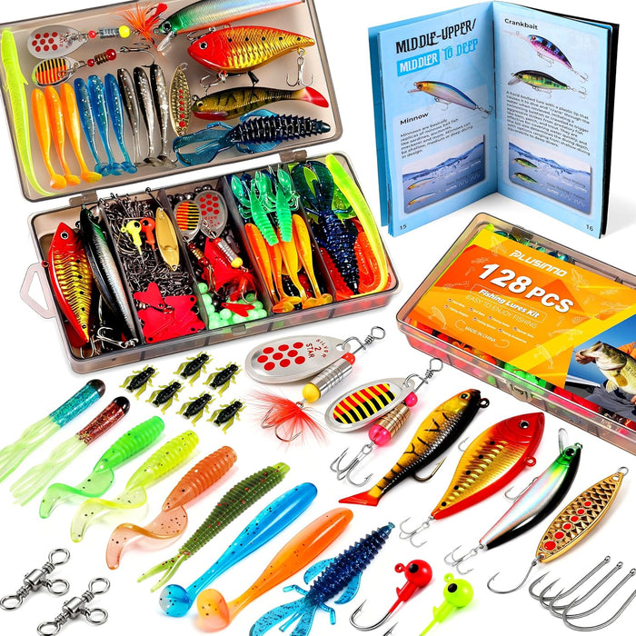 Fishing Lures, All-in-One Fishing Tackle Box with Tackle Included, Fishing Gear Lure Bait Accessories Kit for Freshwater Bass Trout, Ideal Fishing Gifts for Men, Father & Beginners