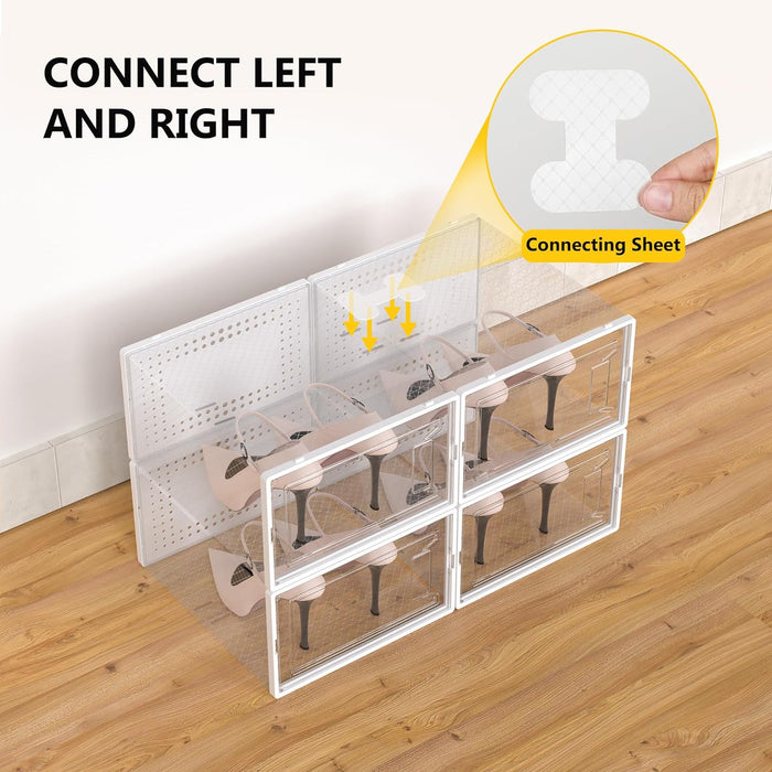 12 Pack Large Stackable Clear Plastic Shoe Storage Boxes Organizer, White