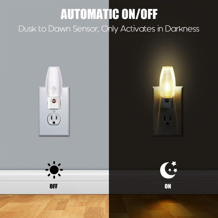 Plug-in Night Light, Dusk to Dawn Sensor, Warm White, 4 Pack