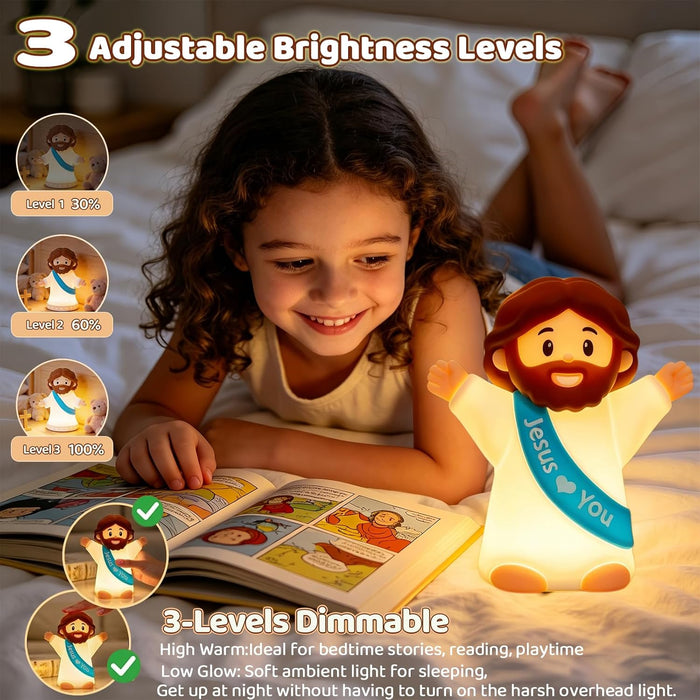 Jesus Night Light,Rechargeable Touch Silicone Bedside Jesus Lamp for kids