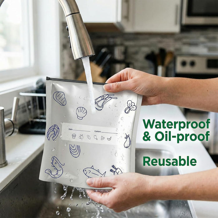 Reusable Aluminum Foil Sealable Storage Bags 30 Pcs, Thicken Stand Up Zip Lock Bags with Label for Food Vegetable Fruit 