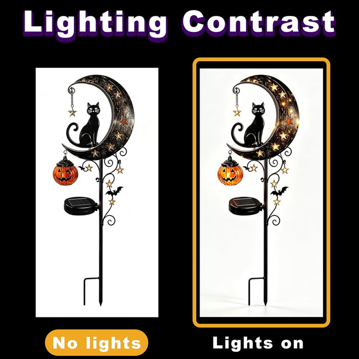 Solar Halloween Black Cat & Pumpkin Moon Garden Stake Light
