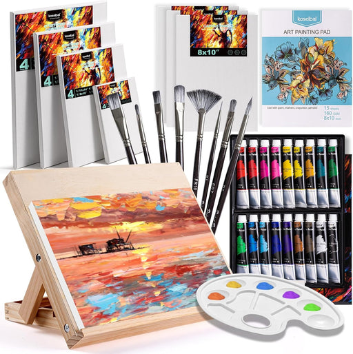 Acrylic Paint Set with Tabletop Easel and Canvas for Kids, Adults