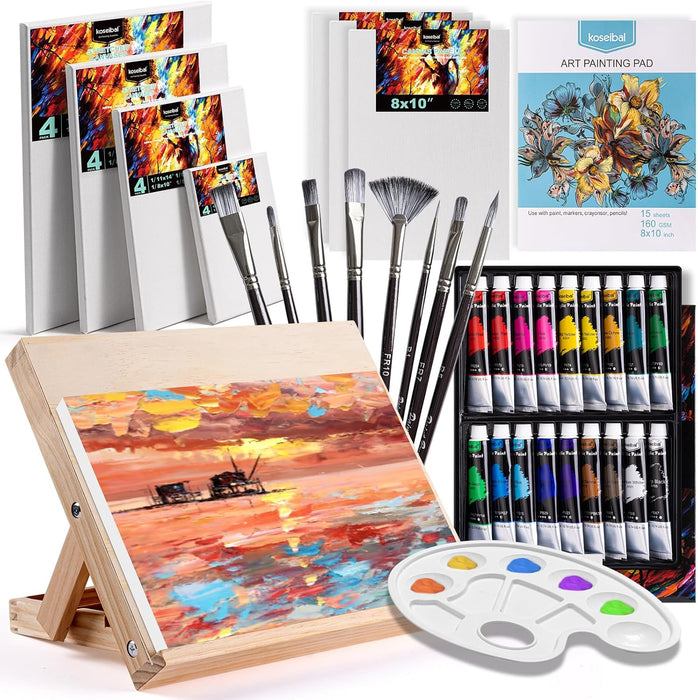 Acrylic Paint Set with Tabletop Easel and Canvas for Kids, Adults