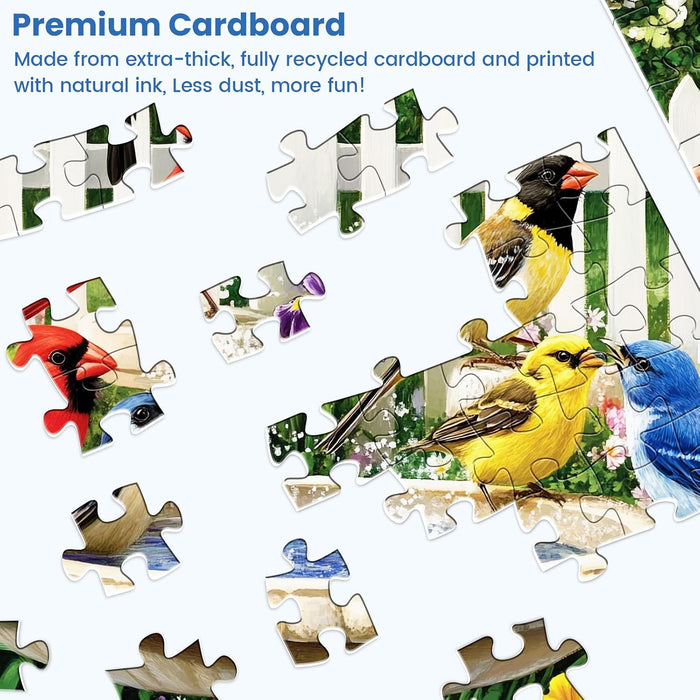 500 Pieces Puzzle for Adults,Birds Bath Flower Fence Puzzle,Recycled Cardboard Animals Jigsaw Puzzle 500 Pieces,Challeng