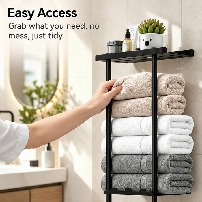 3-Tier Wall Mounted Towel Rack for Bathroom Storage，Black