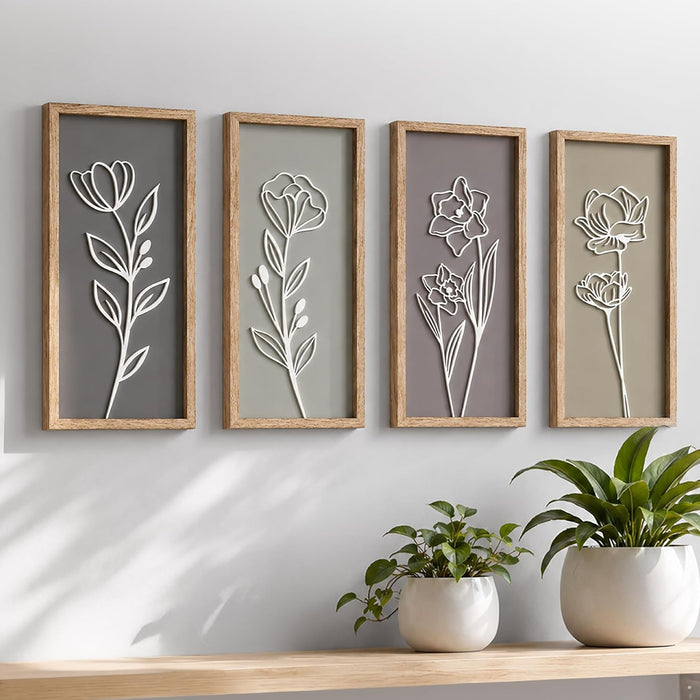 3d Framed Wall Art, Set of 4, Floral Boho Wall Decor