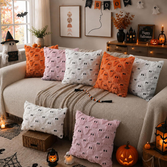 Halloween Pillow Covers 18x18 inch 2Pcs White Ghost Halloween Decor