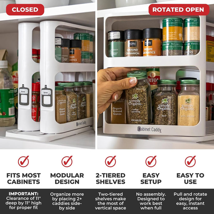 Spice Rack Organizer for Cabinet, Pull & Rotate, 2-Tier