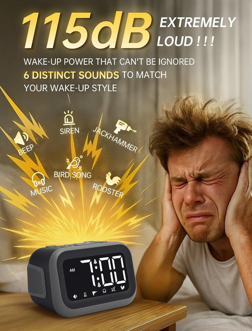 Super Loud Alarm Clock: 115dB Wake-Up Power