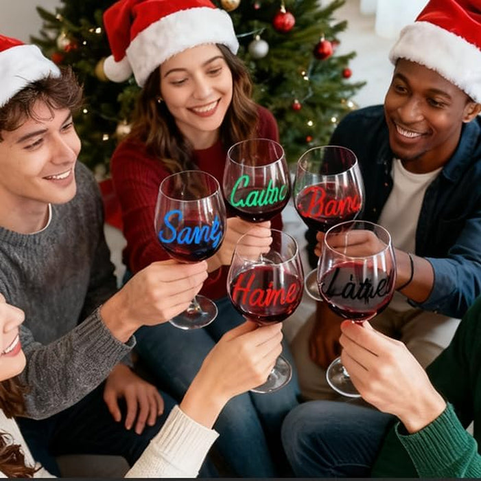 Metallic Wine Glass Markers 8Pcs, Non-Toxic, Food-Safe, Dishwasher-Safe, Wine Glass Marker Pens for Ceramic Plates, Part