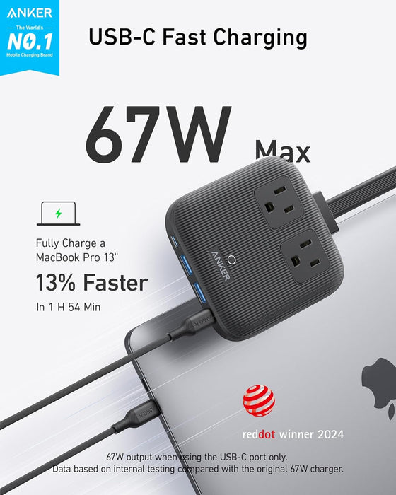 Travel Power Strip,  Nano 67W Max 6-in-1 USB C Charger, 2 USB C