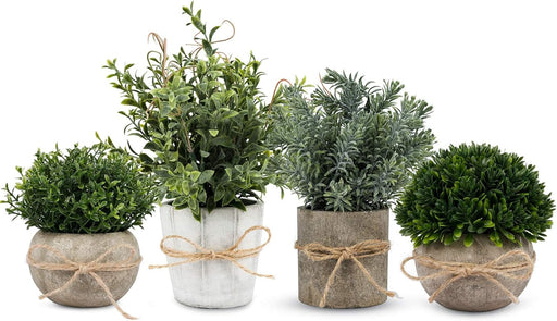 4 Pack Small Fake Plants in White Pulp Pot for Home Decor