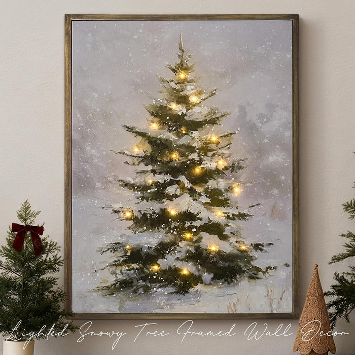 Christmas Decorations-18“ x 24" Lighted Framed Snowy Tree Canvas Wall Decor