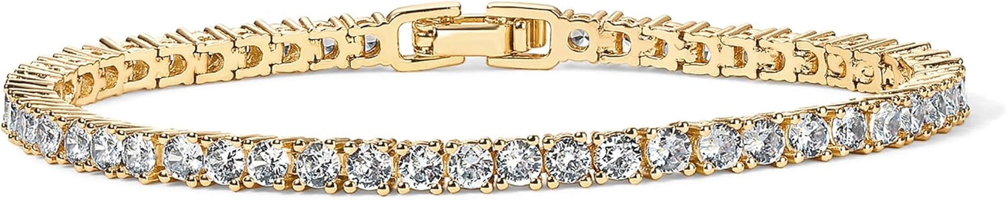 14K Gold Plated 3mm Cubic Zirconia Classic Tennis Bracelet | Gold Bracelets for Women