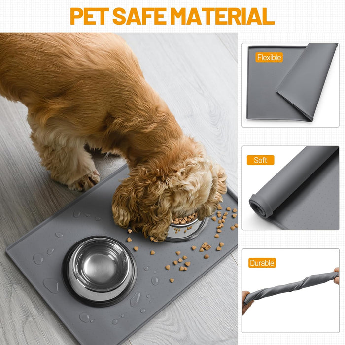 Dog Feeding Mat,100% Waterproof BPA Free Silicone Pet Food and Water Bowl Placemat,Dishwasher, High Raised Edge to Preve
