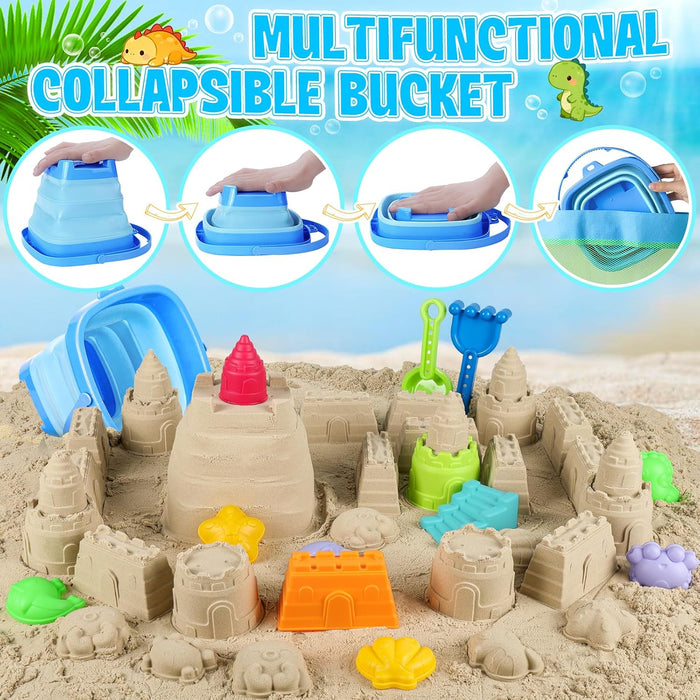 ERHAlCAT Beach Toys with Sand Molds, Collapsible Bucket for Kids Ages 3-12