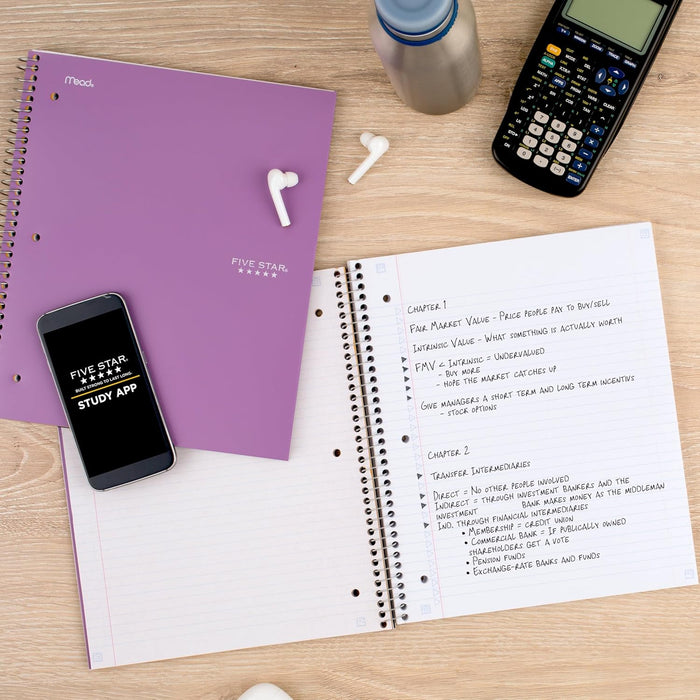 Spiral Notebook + Study App, 100 Sheets, 1 Subject, College Ruled Paper, Fights Ink Bleed, Water Resistant Cover, 820337-ECM, Purple, Pink, White & Green, 8-1/2" x 11", 4 Pack