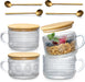 4pcs Set Vintage Coffee Mugs gifts for women, Overnight Oats Containers with Bamboo Lids and Spoons - 14oz Clear Embosse