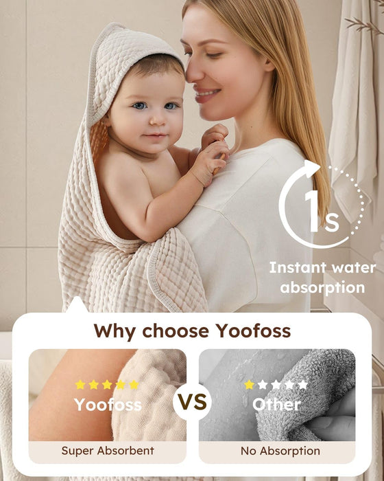 Hooded Baby Bath Towels 2 Pack 100% Muslin Organic Cotton with Hood