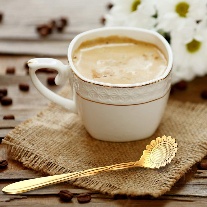 8 Pcs Flower Coffee Tea Teaspoons Stainless Stirring Spoons, Gold