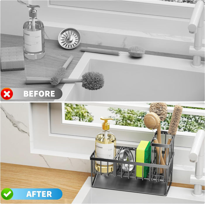 Sink Caddy, Sponge Holder for Kitchen Sink, Kitchen Sink Organzier with High Brush Holder, Rustproof Stainless Kitchen Gadgets Sink Accessories, Organizadores De Cocina, Patent 1038566S