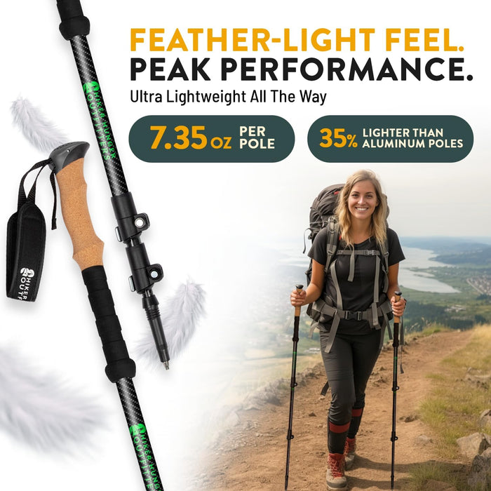 100% Carbon Fiber Trekking Poles by USA Brand - Ultra Strong Lightweight Collapsible Hiking Poles with Cork and EVA Foam