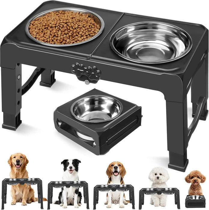 Elevated Dog Bowls, 5 Adjustable Heights (3.9"-13.4") Raised Dogs Food Bowl Stand for Medium Large Sized Dogs, Non-Slip 
