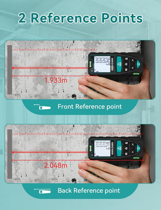 Laser Measure, Digital Laser Distance Meter with 2 Bubble Levels,Portable M/in/Ft Unit Switching Backlit LCD and Measuring Distance/Area/Volume/Pythagorean