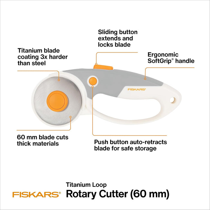 Fiskars 60mm Loop Titanium SoftGrip Rotary Cutter for Fabric & Sewing