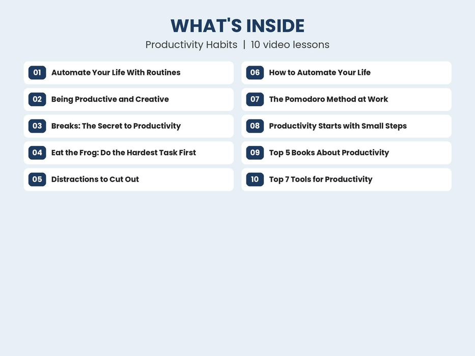 Productivity Habits Video Course - whats inside