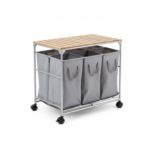 Rolling pull-out laundry sorter with shelf