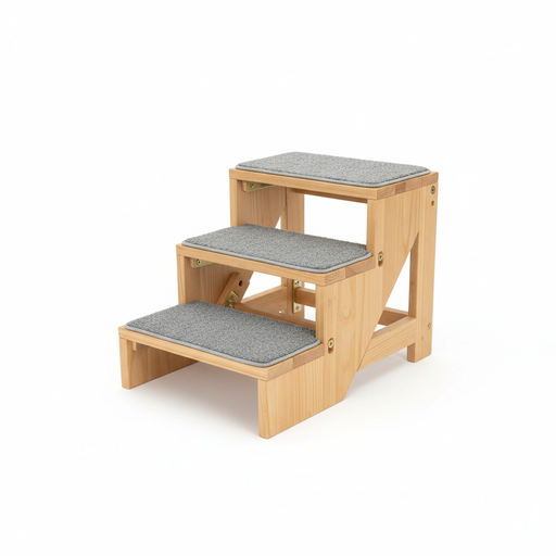 Foldable three-step wooden pet stairs