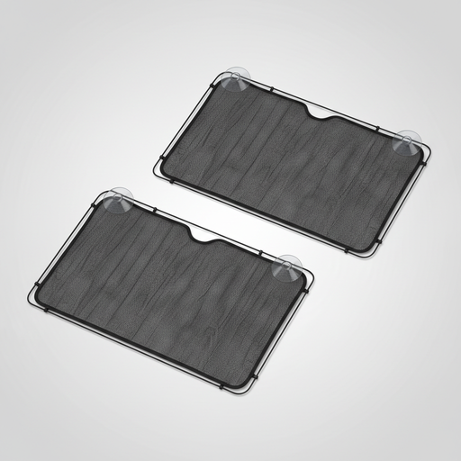 Pair of black mesh UV-blocking car side-window sun shades with suction cups