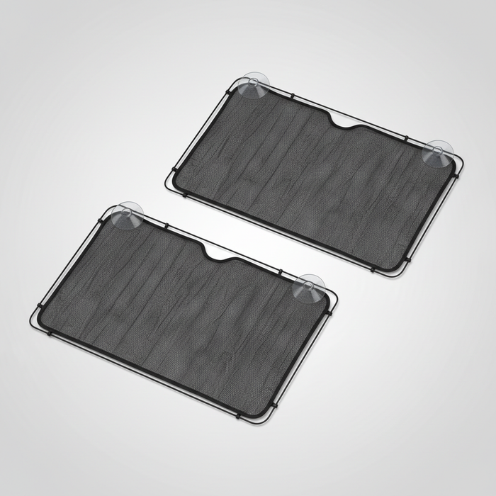 Pair of black mesh UV-blocking car side-window sun shades with suction cups