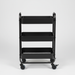 Black three-tier rolling utility cart with caster wheels