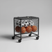 Lockable black rolling mesh sports-ball storage cart filled with soccer balls and basketballs
