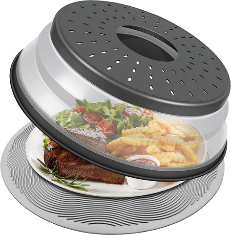 LekDrok charcoal microwave food cover with collapsible silicone mat