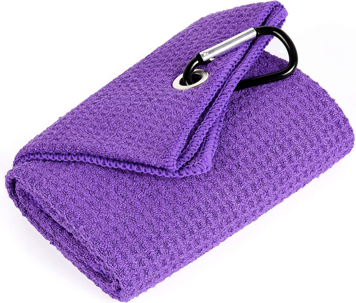 16 × 24 in Microfiber Golf Towel with Carabiner — Purple