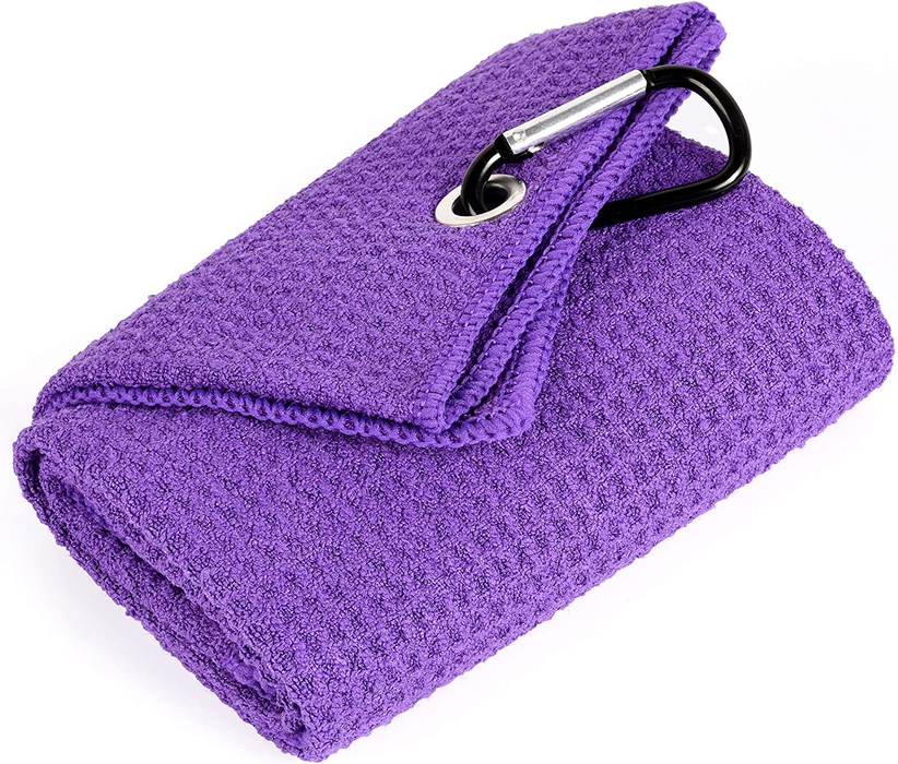 16 × 24 in Microfiber Golf Towel with Carabiner — Purple