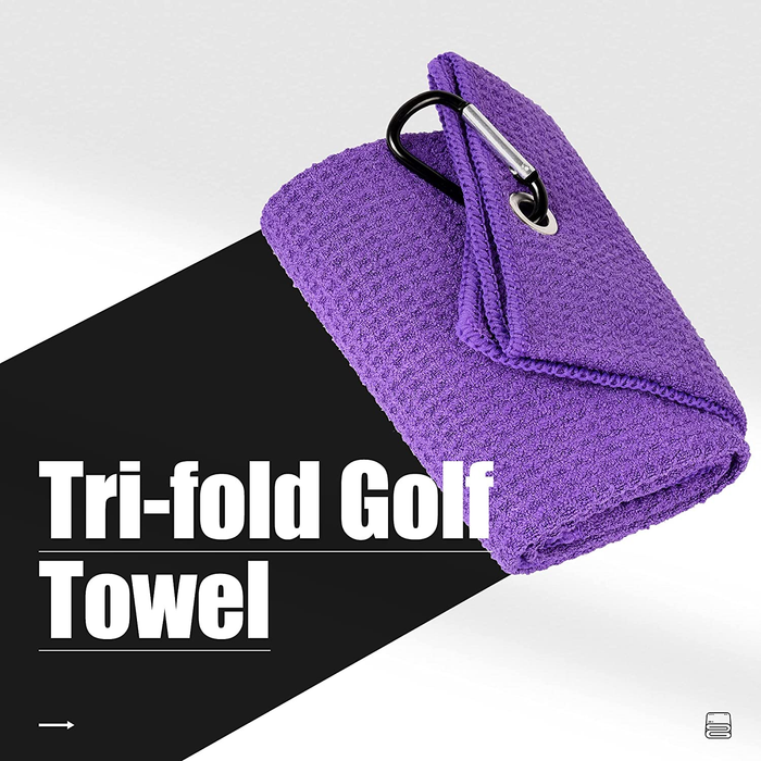 16 × 24 in Microfiber Golf Towel with Carabiner — Purple