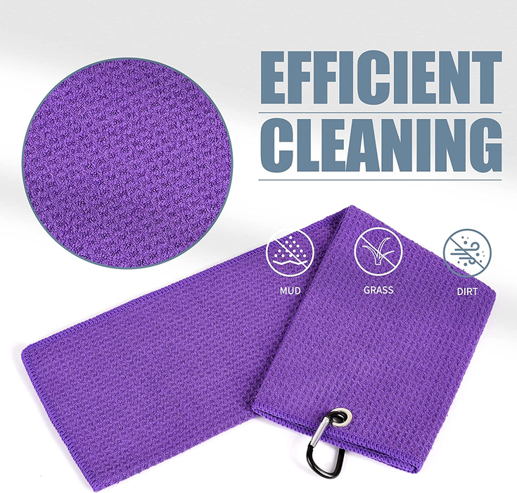 16 × 24 in Microfiber Golf Towel with Carabiner — Purple