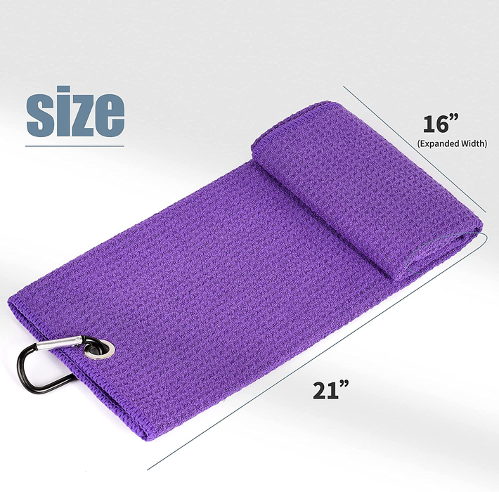 16 × 24 in Microfiber Golf Towel with Carabiner — Purple