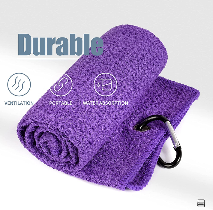 16 × 24 in Microfiber Golf Towel with Carabiner — Purple